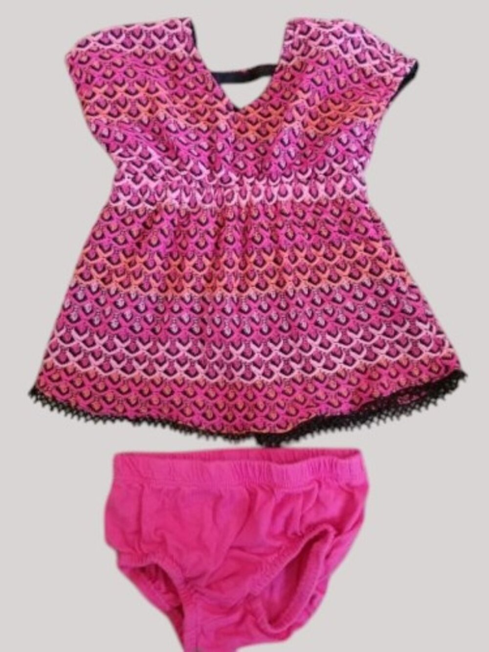 AMY COE Pink Orange Print Textured Dress with Bloomers Size 12 months